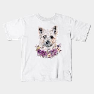 Cute Cairn Terrier With Flowers Illustration Art Kids T-Shirt